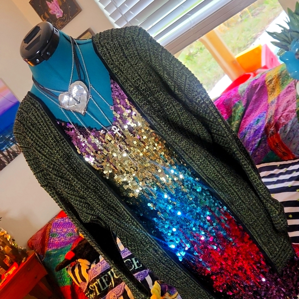 Green Knit Open Cardigan